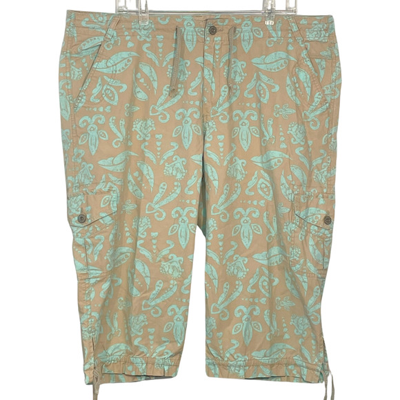 Duck Head Jeans Co Sz 20 Capri Pants 43"x18.5" Tan & Aqua Swirls Cotton Canvas - Picture 1 of 8